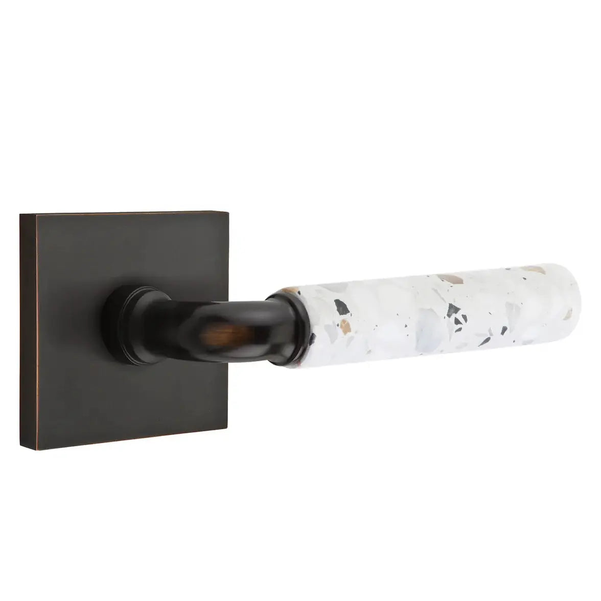 Emtek Light Terrazzo Lever with Square Rosette and R-Bar Stem by Emtek