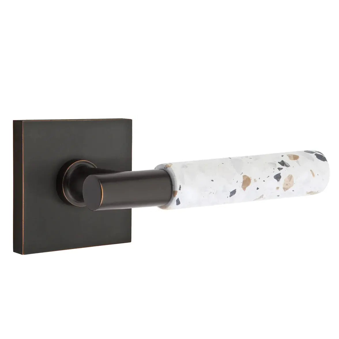 Emtek Light Terrazzo Lever with Square Rosette and T-Bar Stem by Emtek