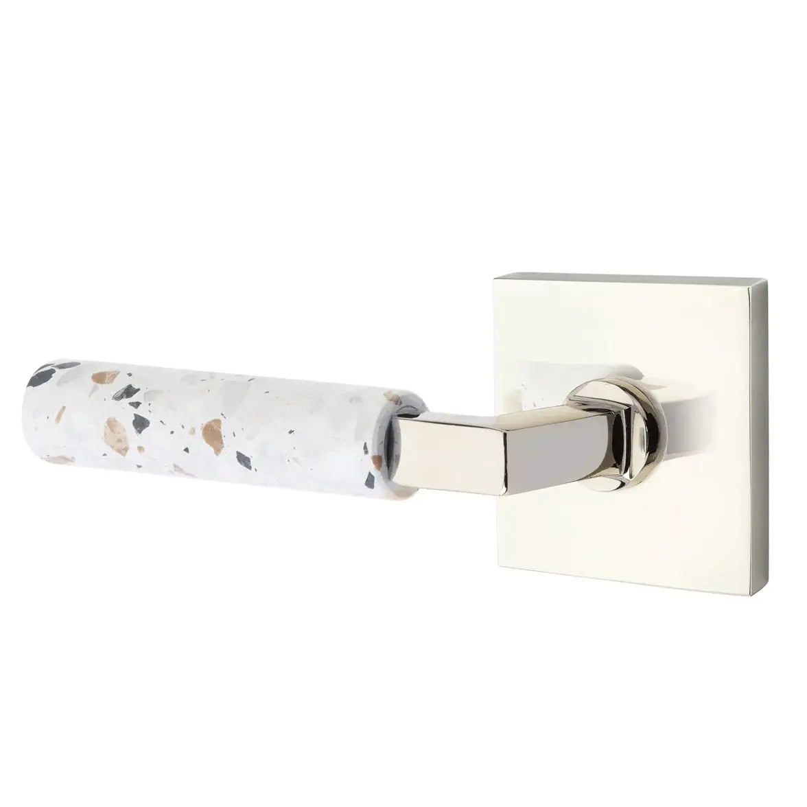 Emtek Light Terrazzo Lever with Square Rosette and L-Square Stem by Emtek