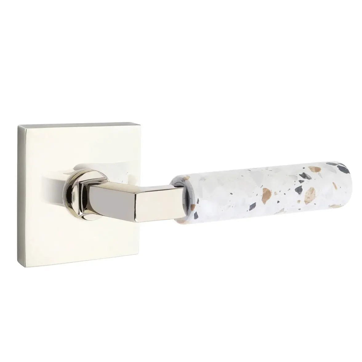 Emtek Light Terrazzo Lever with Square Rosette and L-Square Stem by Emtek