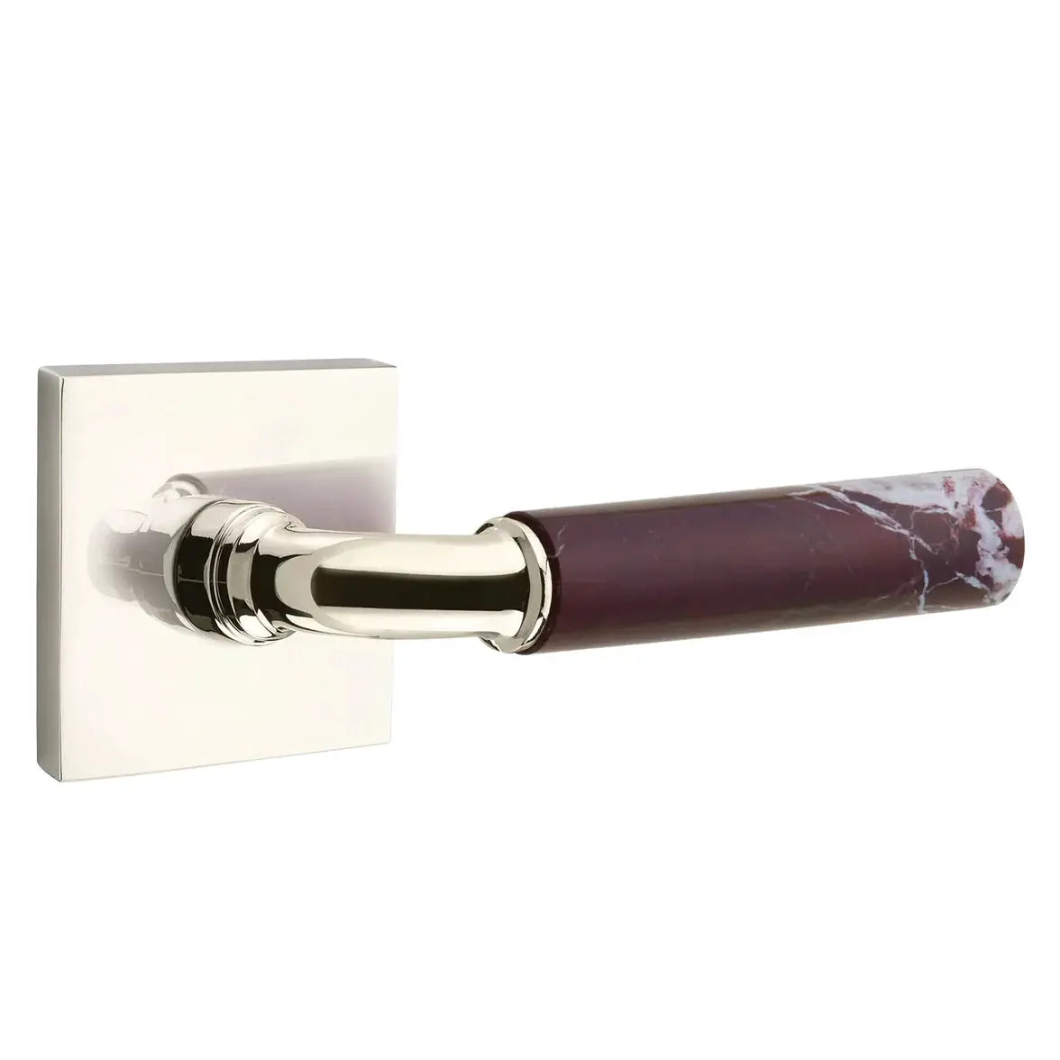 Emtek Rosso Levanto Marble Lever with Square Rosette and R-Bar Stem by Emtek