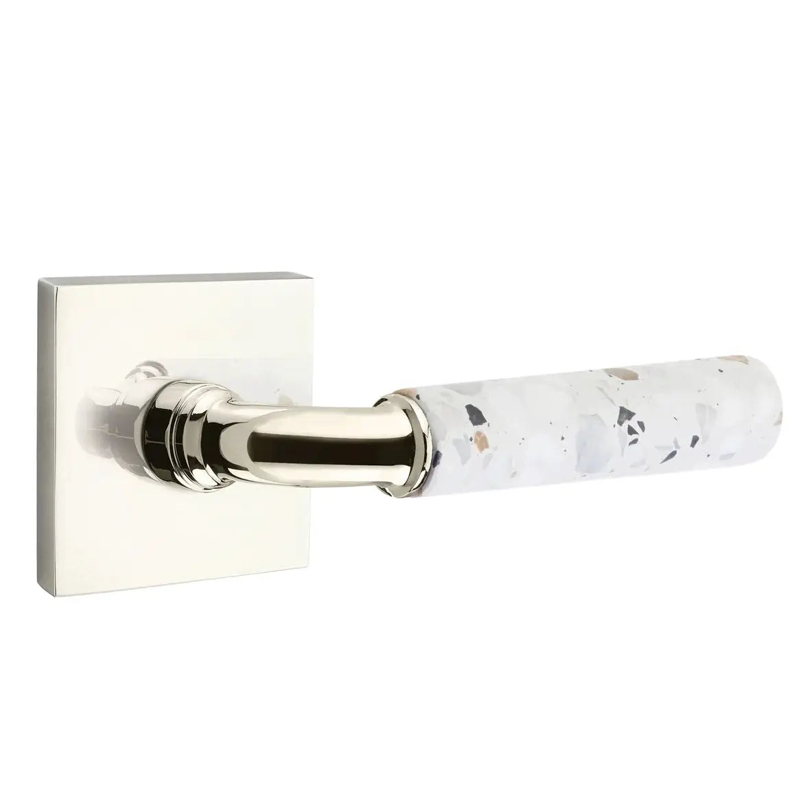 Emtek Light Terrazzo Lever with Square Rosette and R-Bar Stem by Emtek