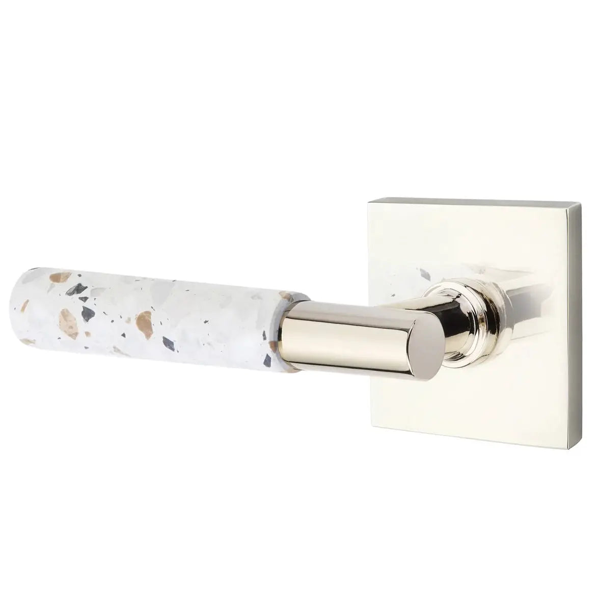 Emtek Light Terrazzo Lever with Square Rosette and T-Bar Stem by Emtek