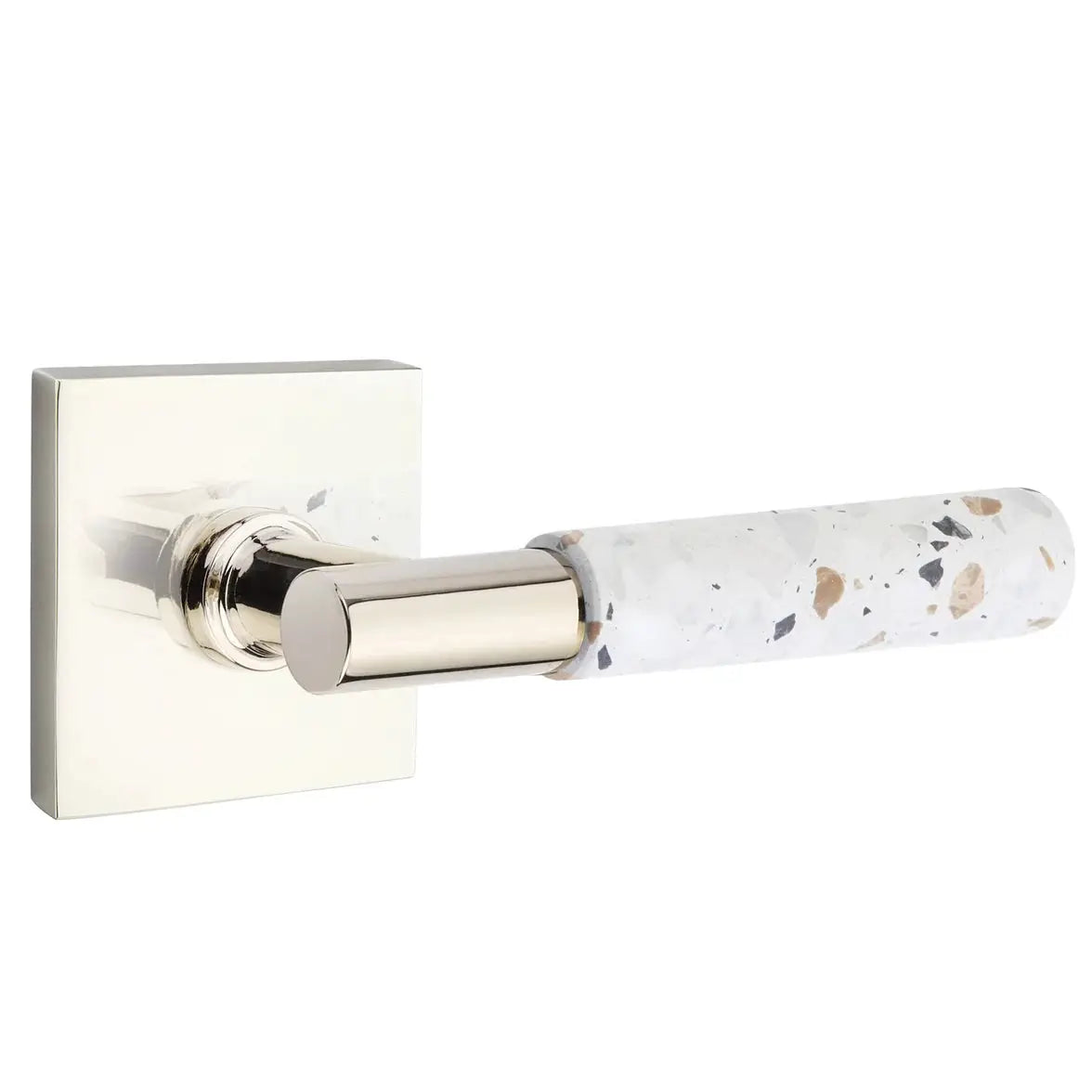 Emtek Light Terrazzo Lever with Square Rosette and T-Bar Stem by Emtek
