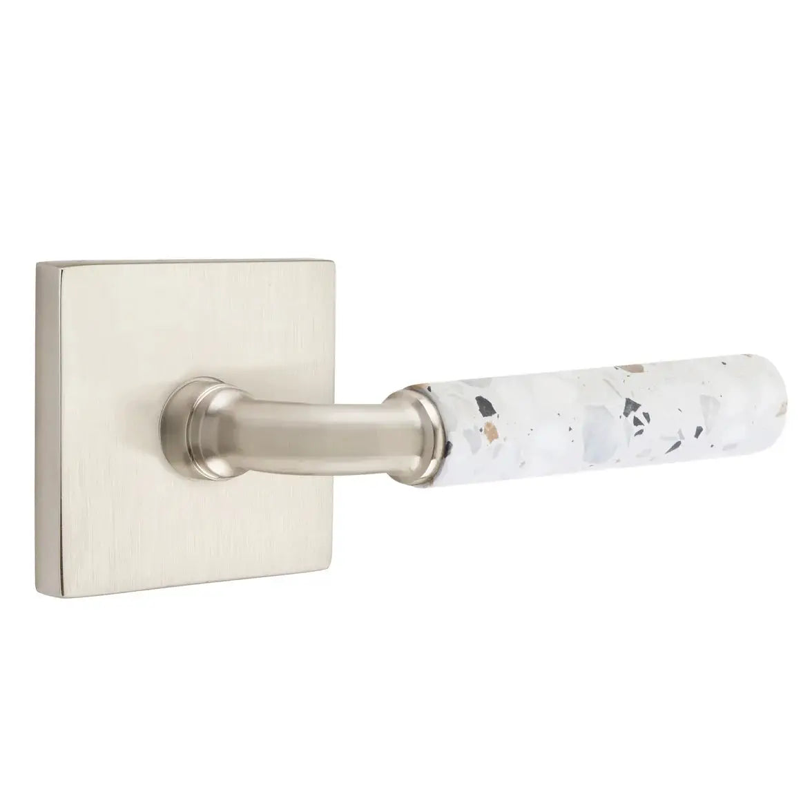 Emtek Light Terrazzo Lever with Square Rosette and R-Bar Stem by Emtek