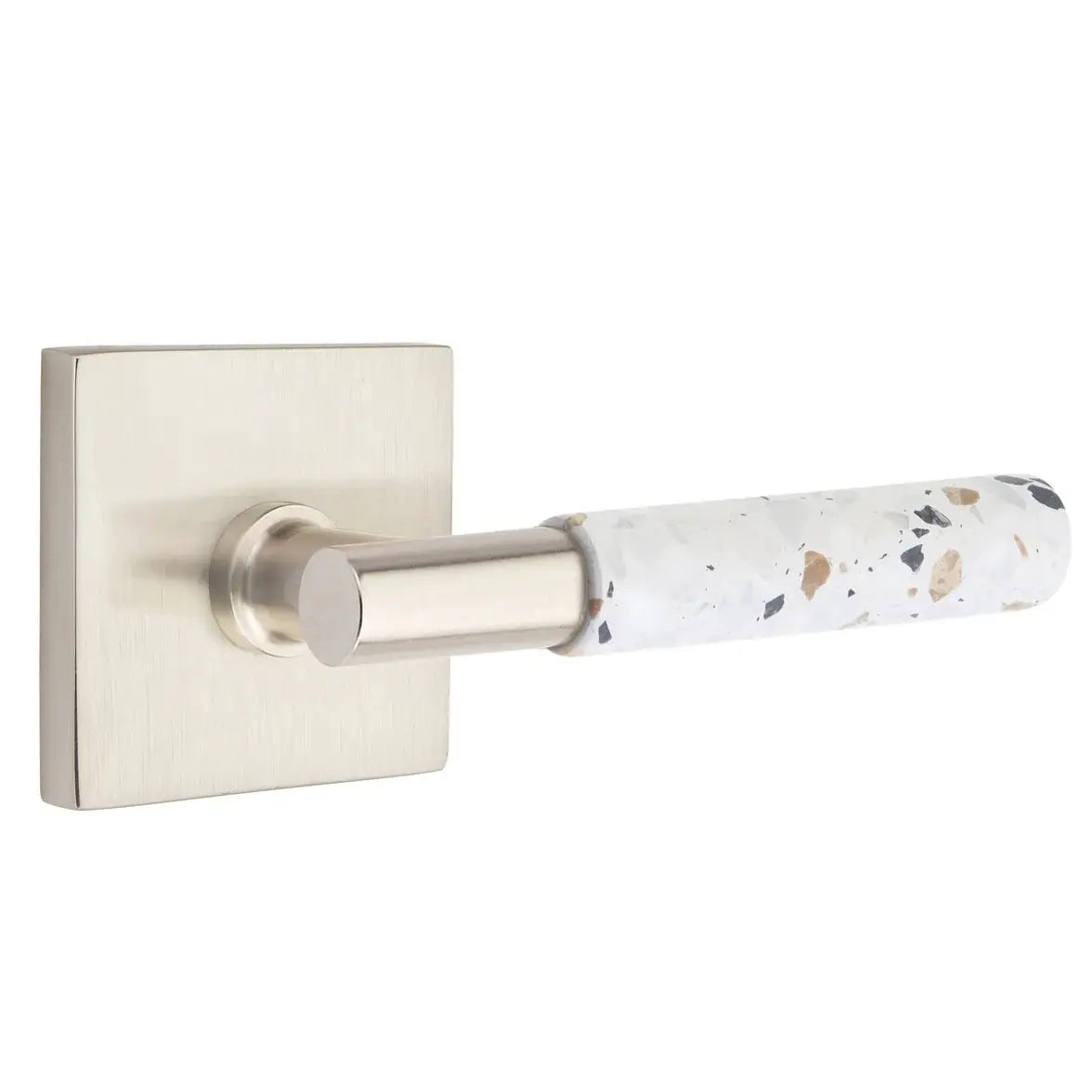 Emtek Light Terrazzo Lever with Square Rosette and T-Bar Stem by Emtek