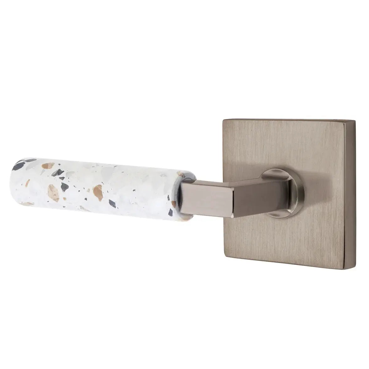 Emtek Light Terrazzo Lever with Square Rosette and L-Square Stem by Emtek
