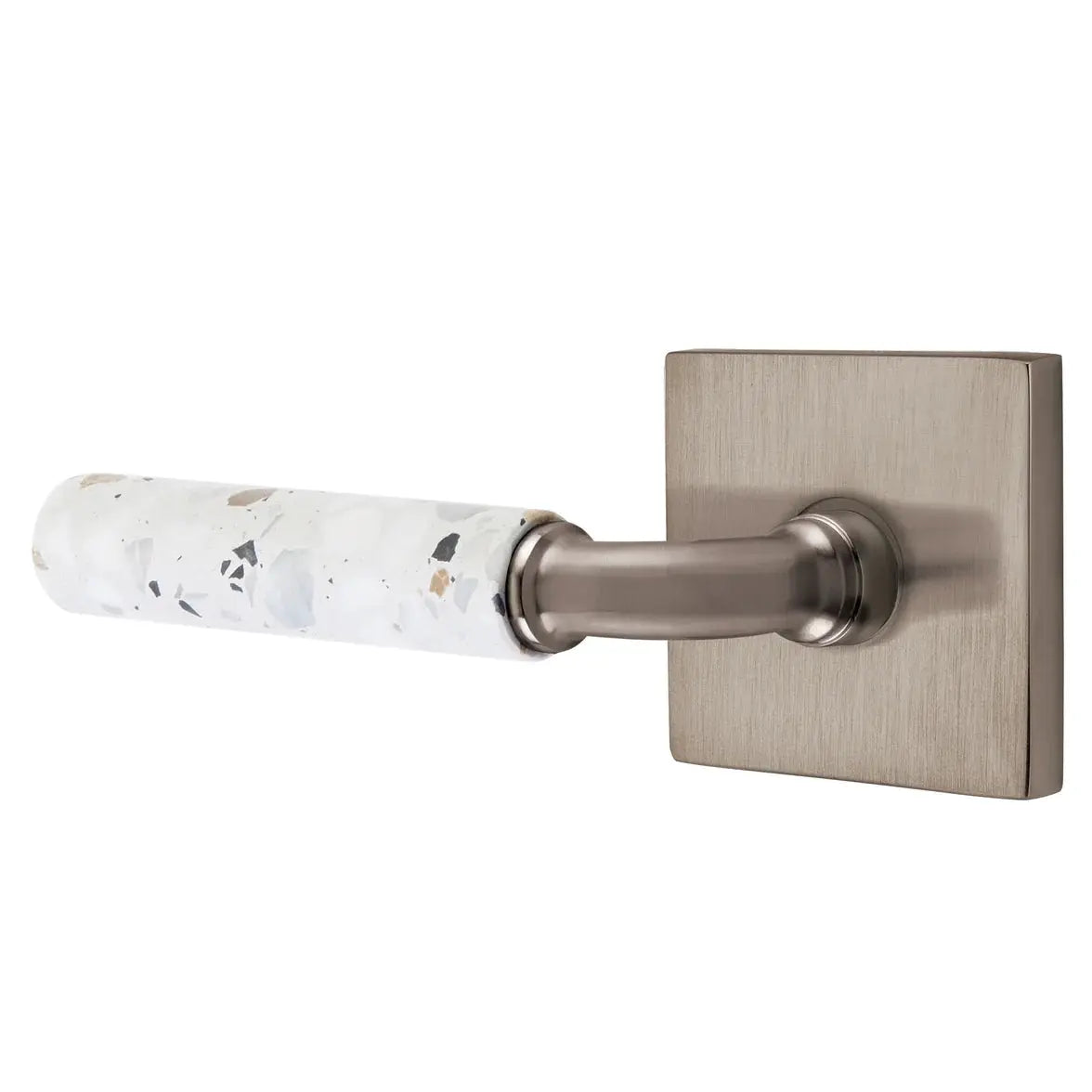Emtek Light Terrazzo Lever with Square Rosette and R-Bar Stem by Emtek