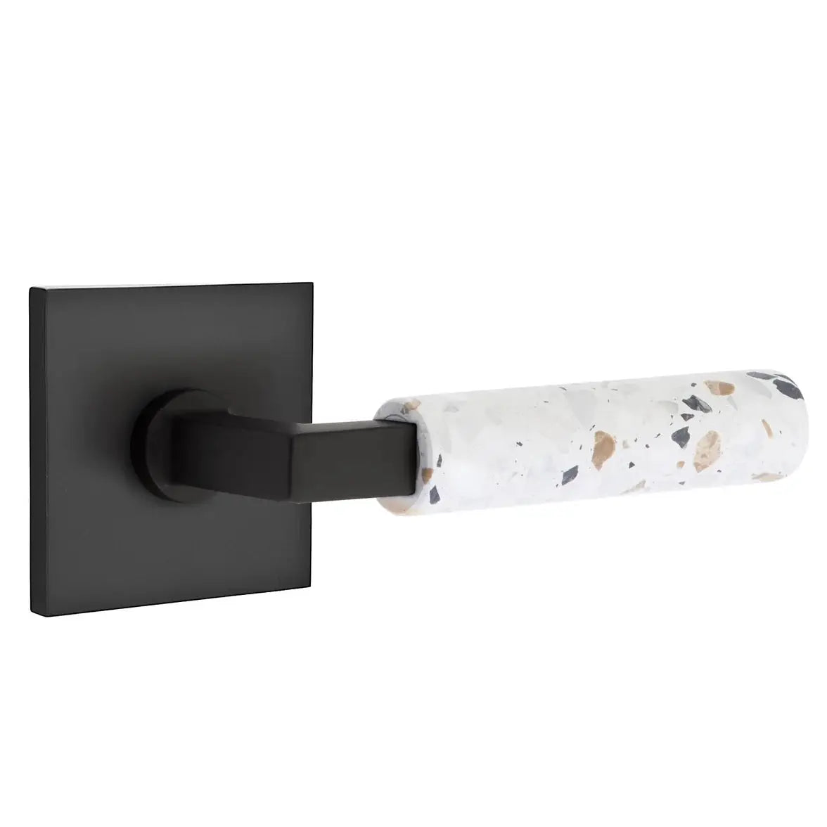 Emtek Light Terrazzo Lever with Square Rosette and L-Square Stem by Emtek