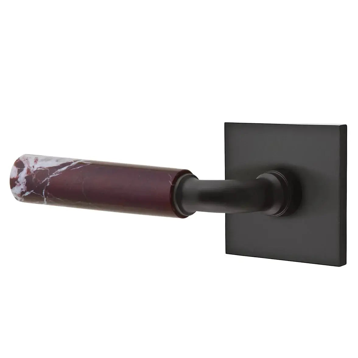 Emtek Rosso Levanto Marble Lever with Square Rosette and R-Bar Stem by Emtek