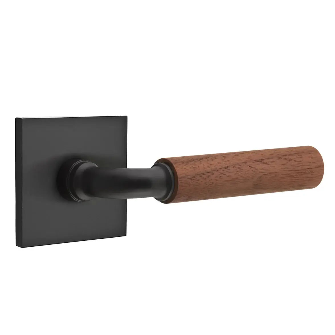 Emtek Walnut Lever with Square Rosette and R-Bar Stem
