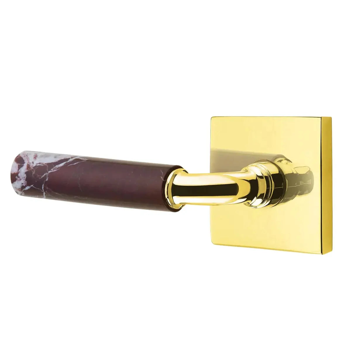Emtek Rosso Levanto Marble Lever with Square Rosette and R-Bar Stem by Emtek