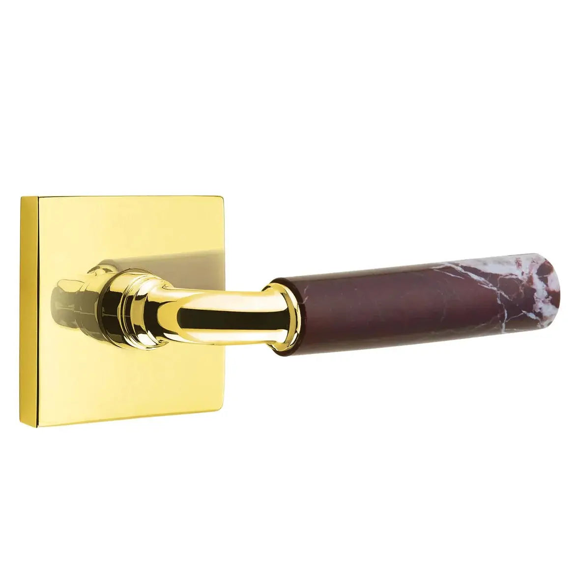 Emtek Rosso Levanto Marble Lever with Square Rosette and R-Bar Stem by Emtek