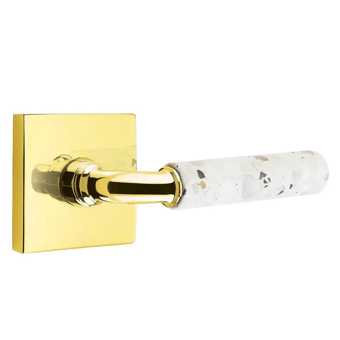 Emtek Light Terrazzo Lever with Square Rosette and R-Bar Stem by Emtek