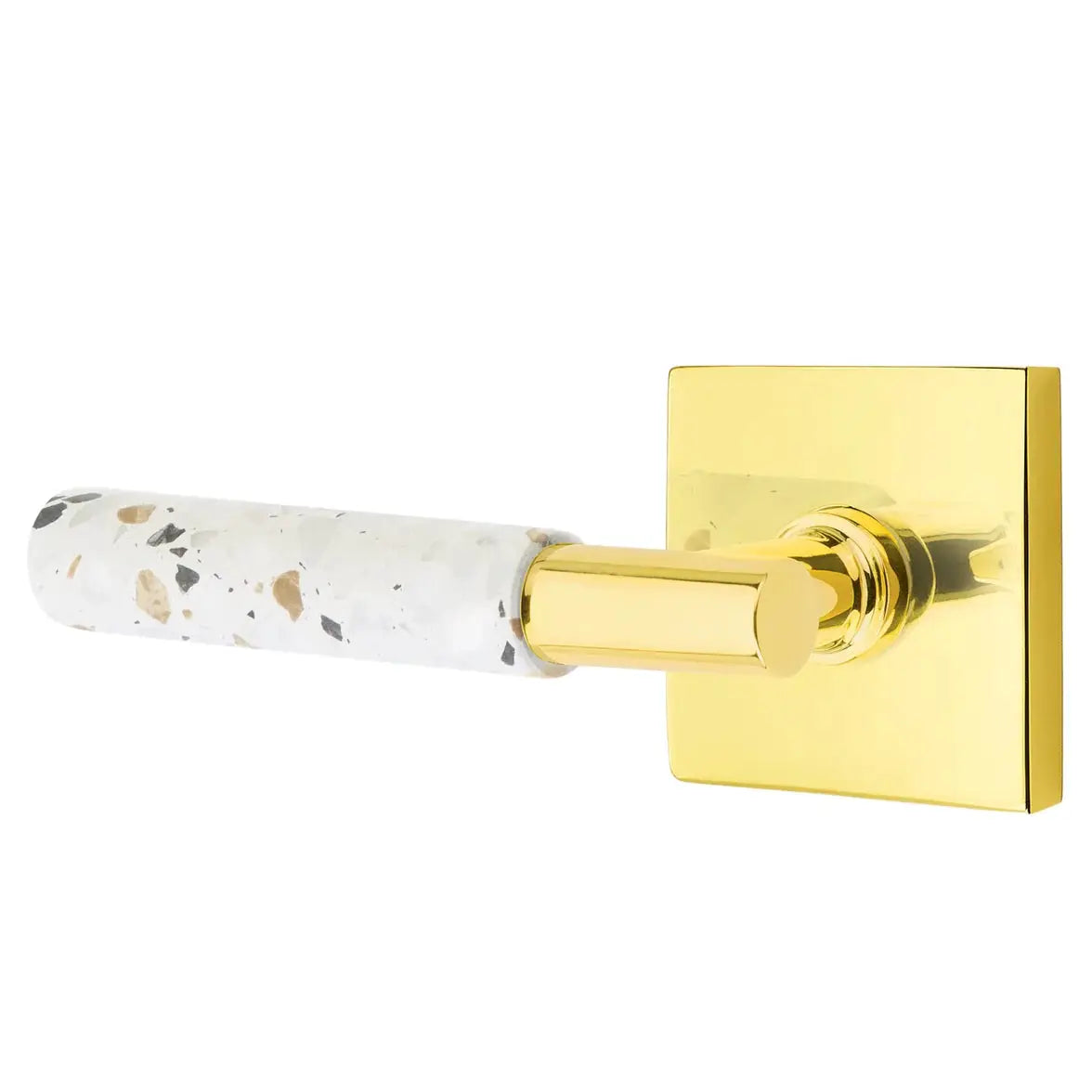 Emtek Light Terrazzo Lever with Square Rosette and T-Bar Stem by Emtek