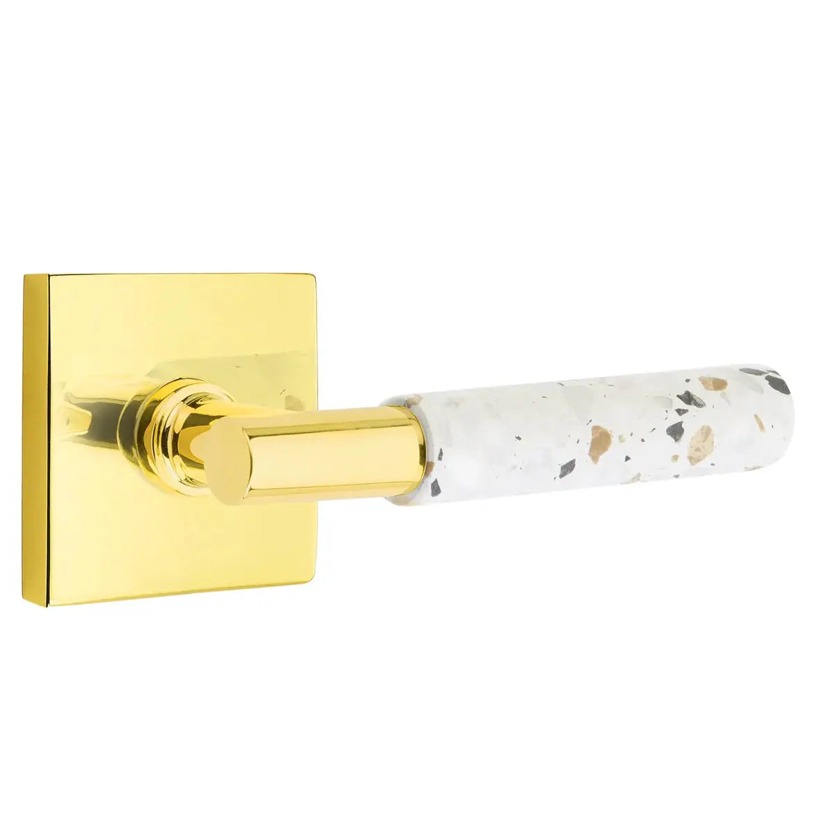Emtek Light Terrazzo Lever with Square Rosette and T-Bar Stem by Emtek