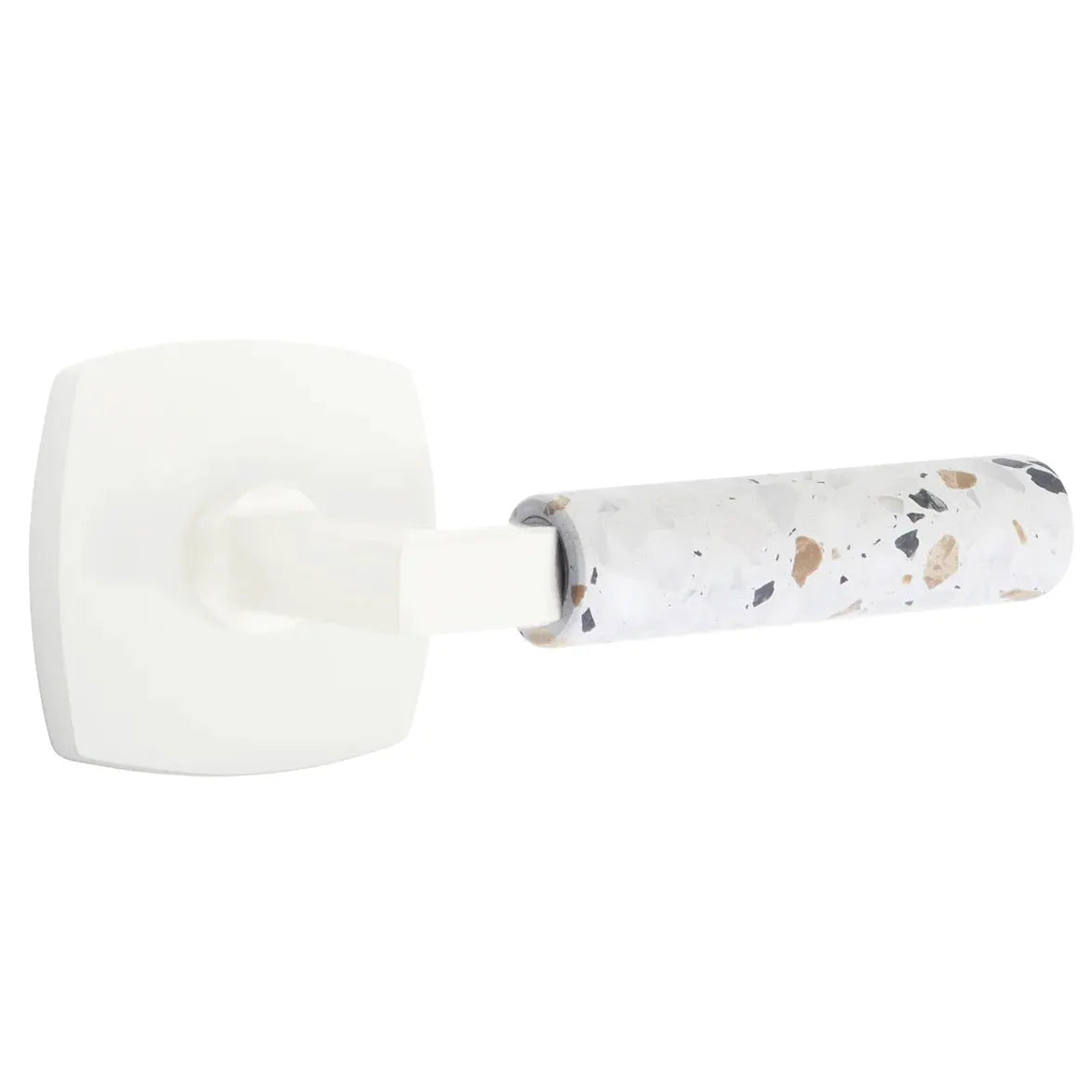 Emtek Light Terrazzo Lever with Urban Modern Rosette and L-Square Stem by Emtek