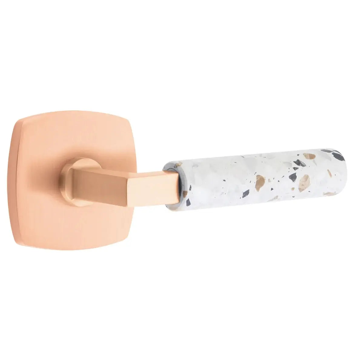 Emtek Light Terrazzo Lever with Urban Modern Rosette and L-Square Stem by Emtek