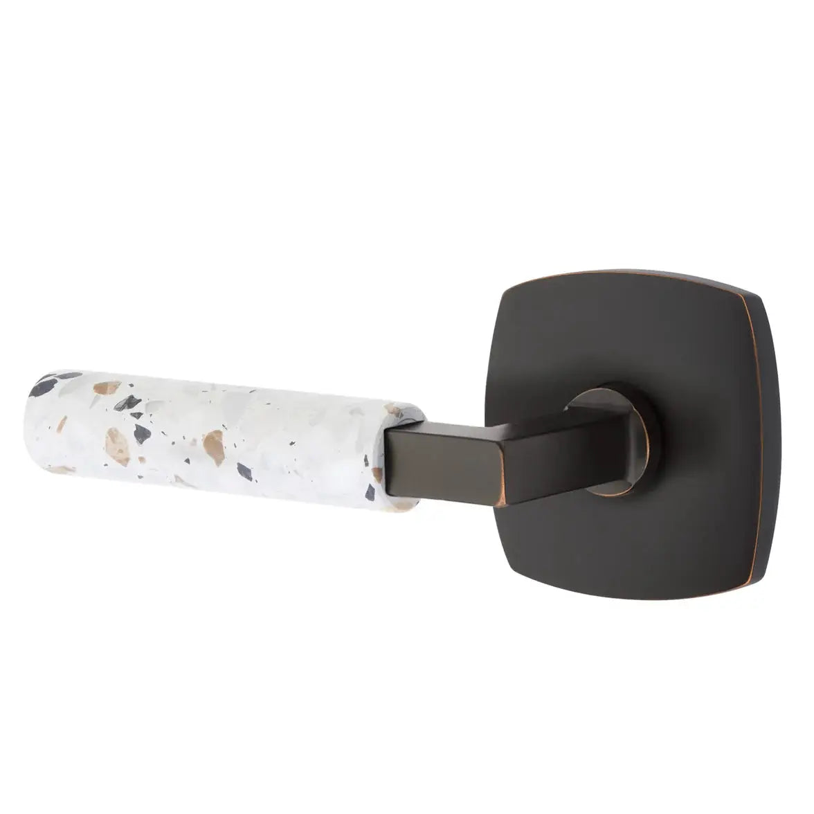 Emtek Light Terrazzo Lever with Urban Modern Rosette and L-Square Stem by Emtek