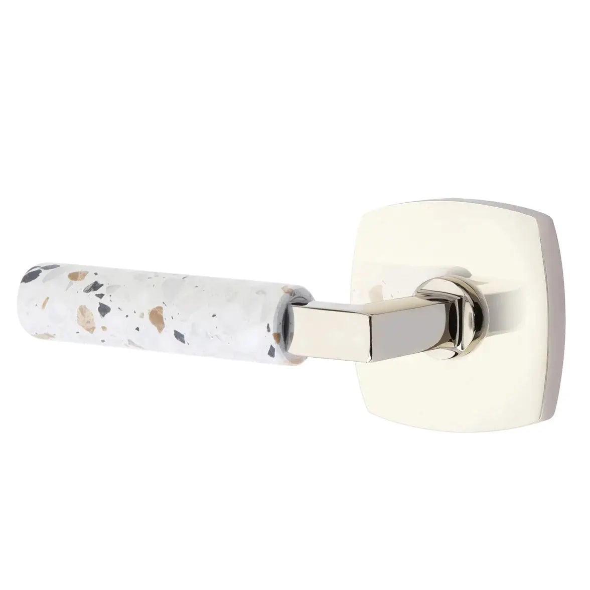 Emtek Light Terrazzo Lever with Urban Modern Rosette and L-Square Stem by Emtek