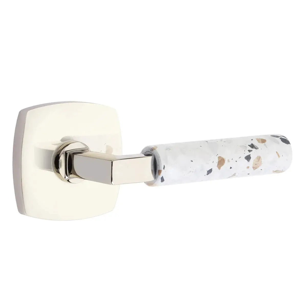 Emtek Light Terrazzo Lever with Urban Modern Rosette and L-Square Stem by Emtek