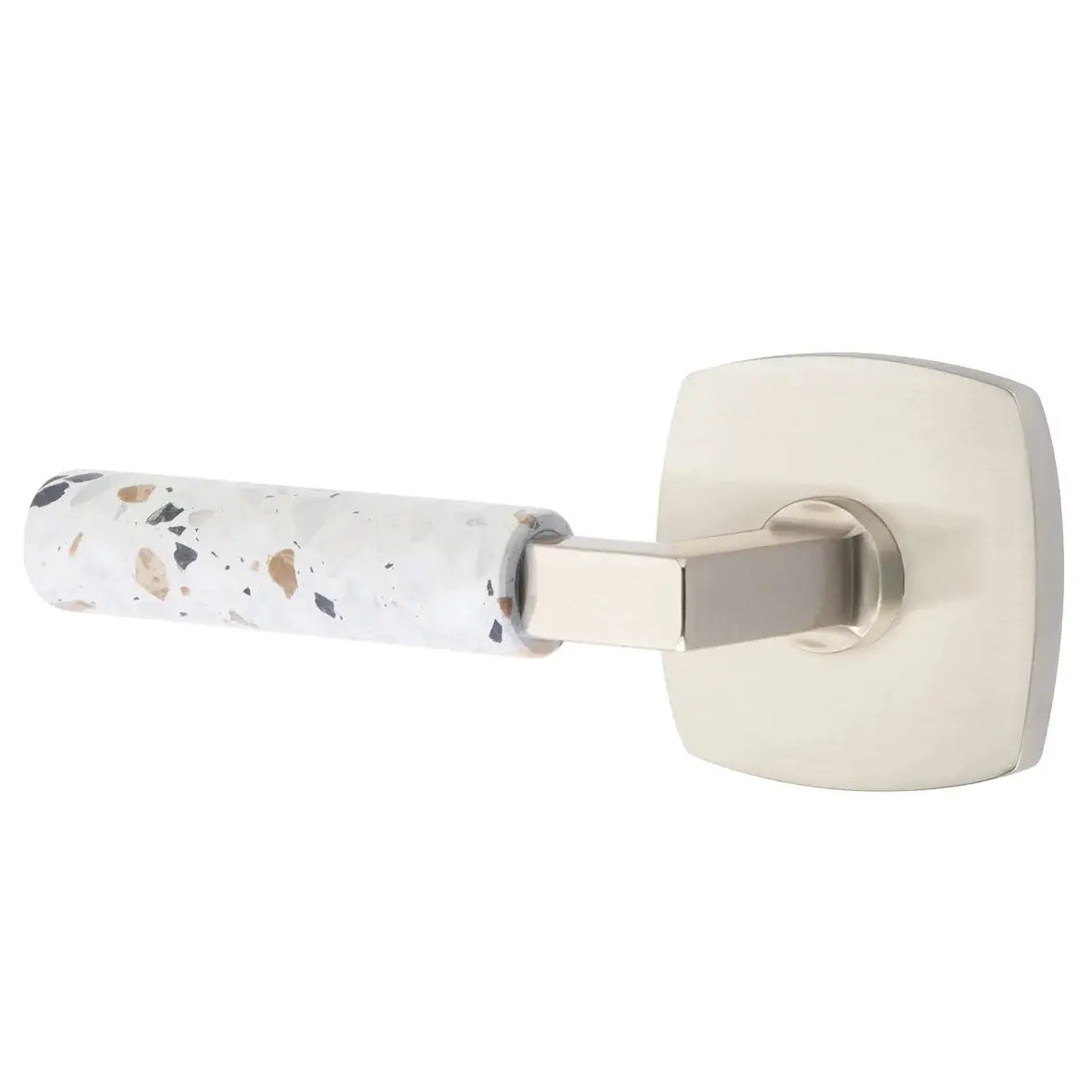 Emtek Light Terrazzo Lever with Urban Modern Rosette and L-Square Stem by Emtek