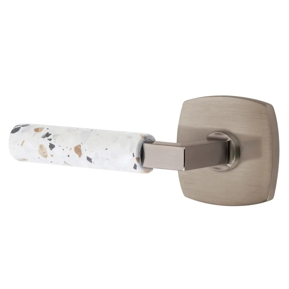 Emtek Light Terrazzo Lever with Urban Modern Rosette and L-Square Stem by Emtek