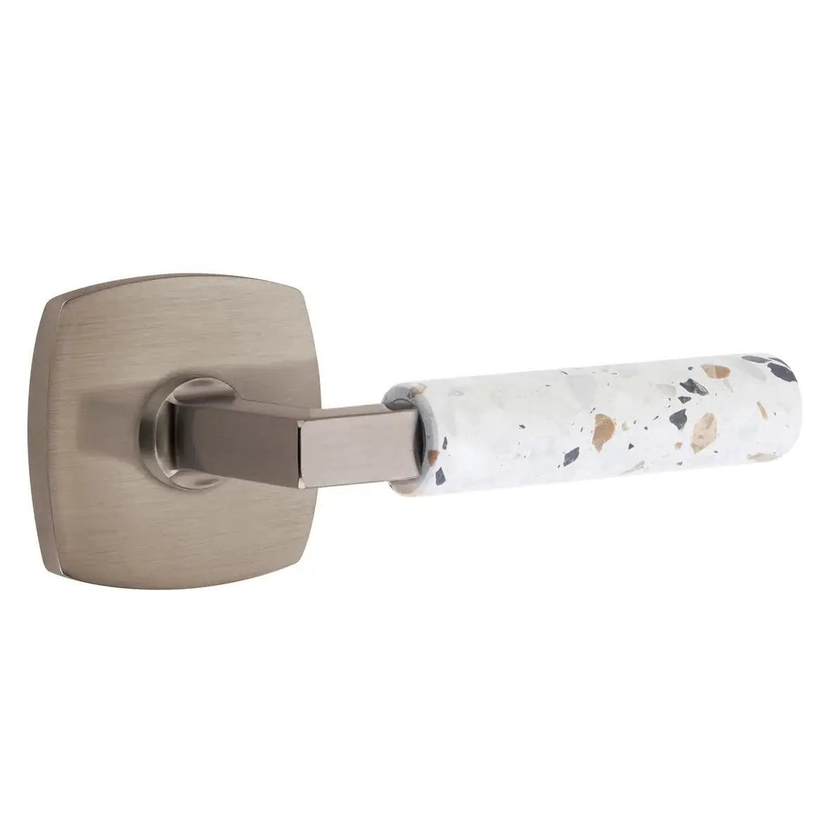 Emtek Light Terrazzo Lever with Urban Modern Rosette and L-Square Stem by Emtek