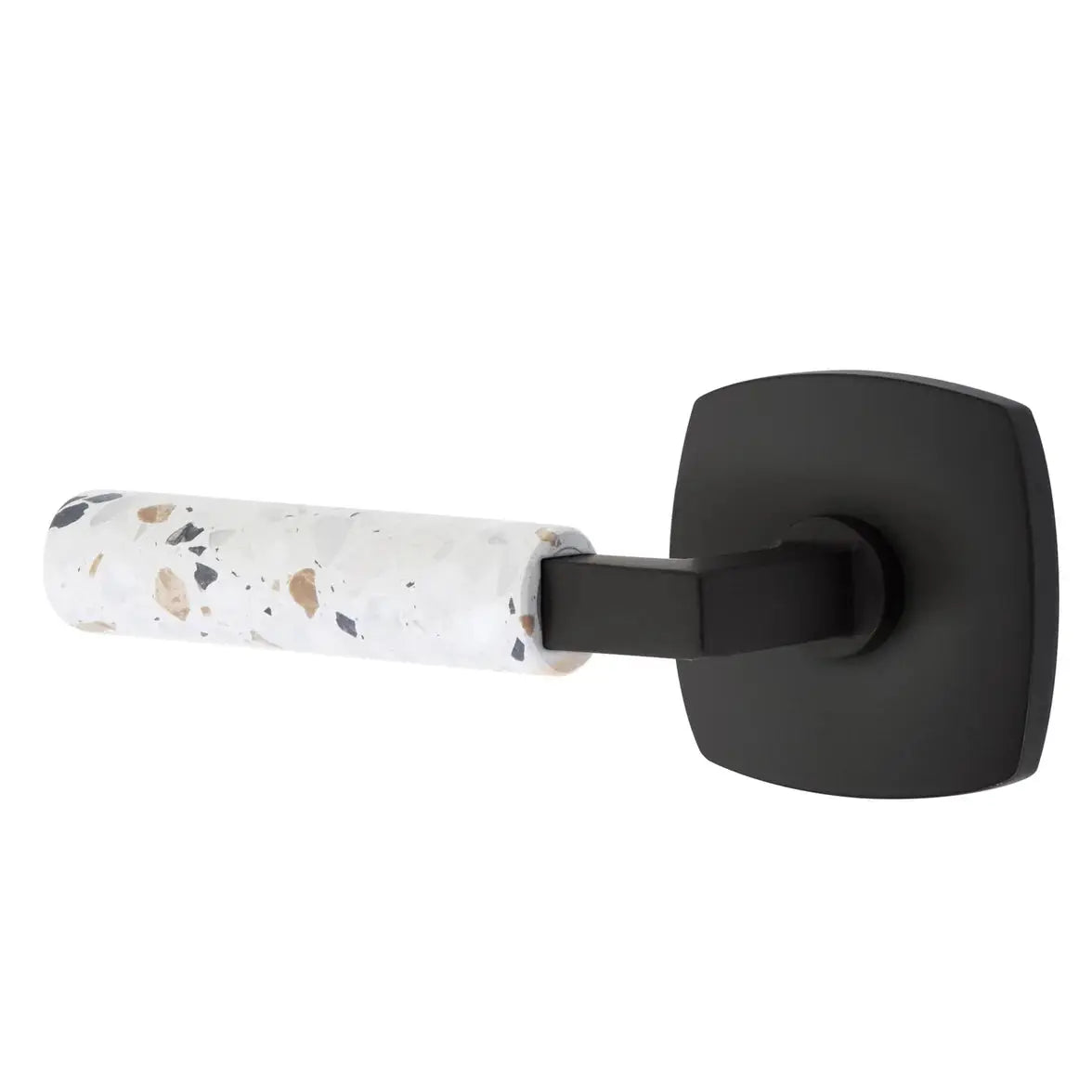 Emtek Light Terrazzo Lever with Urban Modern Rosette and L-Square Stem by Emtek