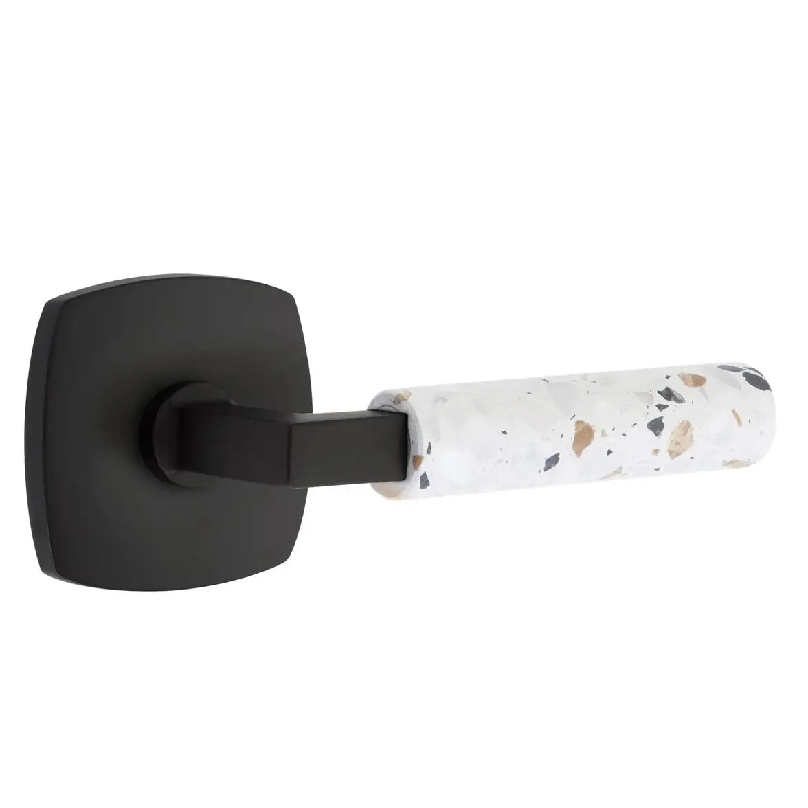 Emtek Light Terrazzo Lever with Urban Modern Rosette and L-Square Stem by Emtek