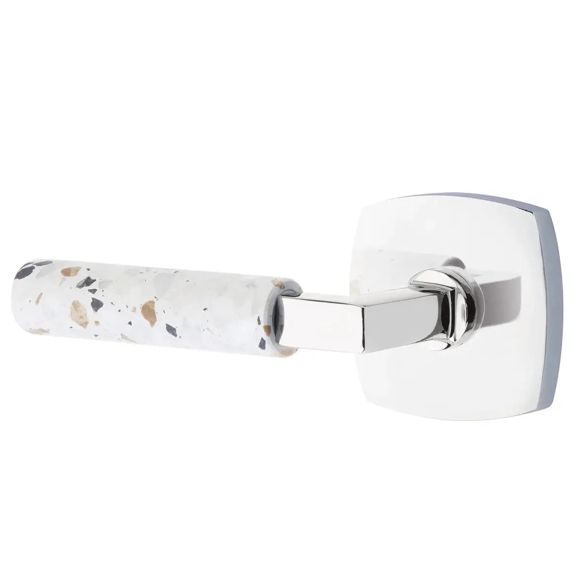Emtek Light Terrazzo Lever with Urban Modern Rosette and L-Square Stem by Emtek