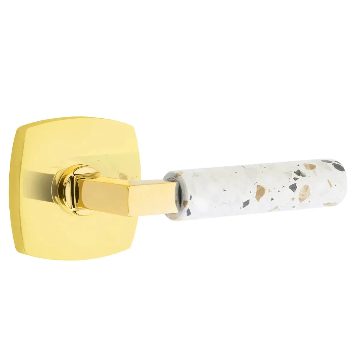 Emtek Light Terrazzo Lever with Urban Modern Rosette and L-Square Stem by Emtek