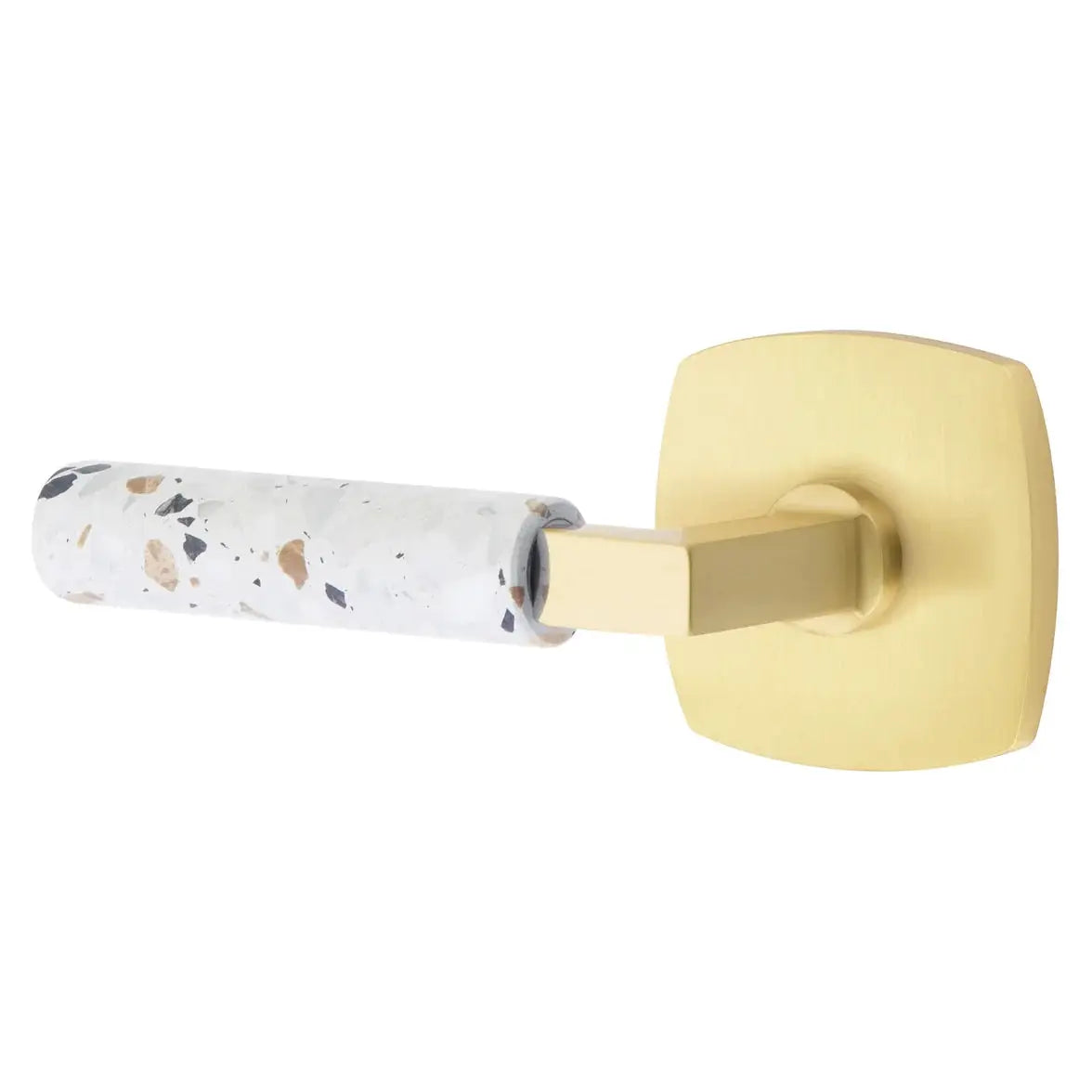 Emtek Light Terrazzo Lever with Urban Modern Rosette and L-Square Stem by Emtek