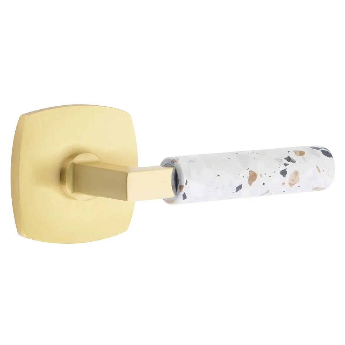 Emtek Light Terrazzo Lever with Urban Modern Rosette and L-Square Stem by Emtek