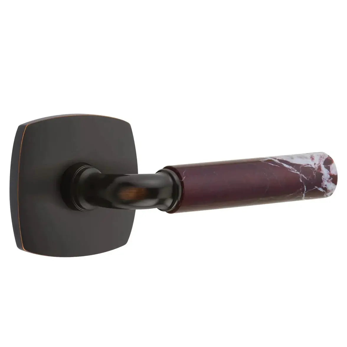 Emtek Rosso Levanto Marble Lever with Urban Modern Rosette and R-Bar Stem by Emtek