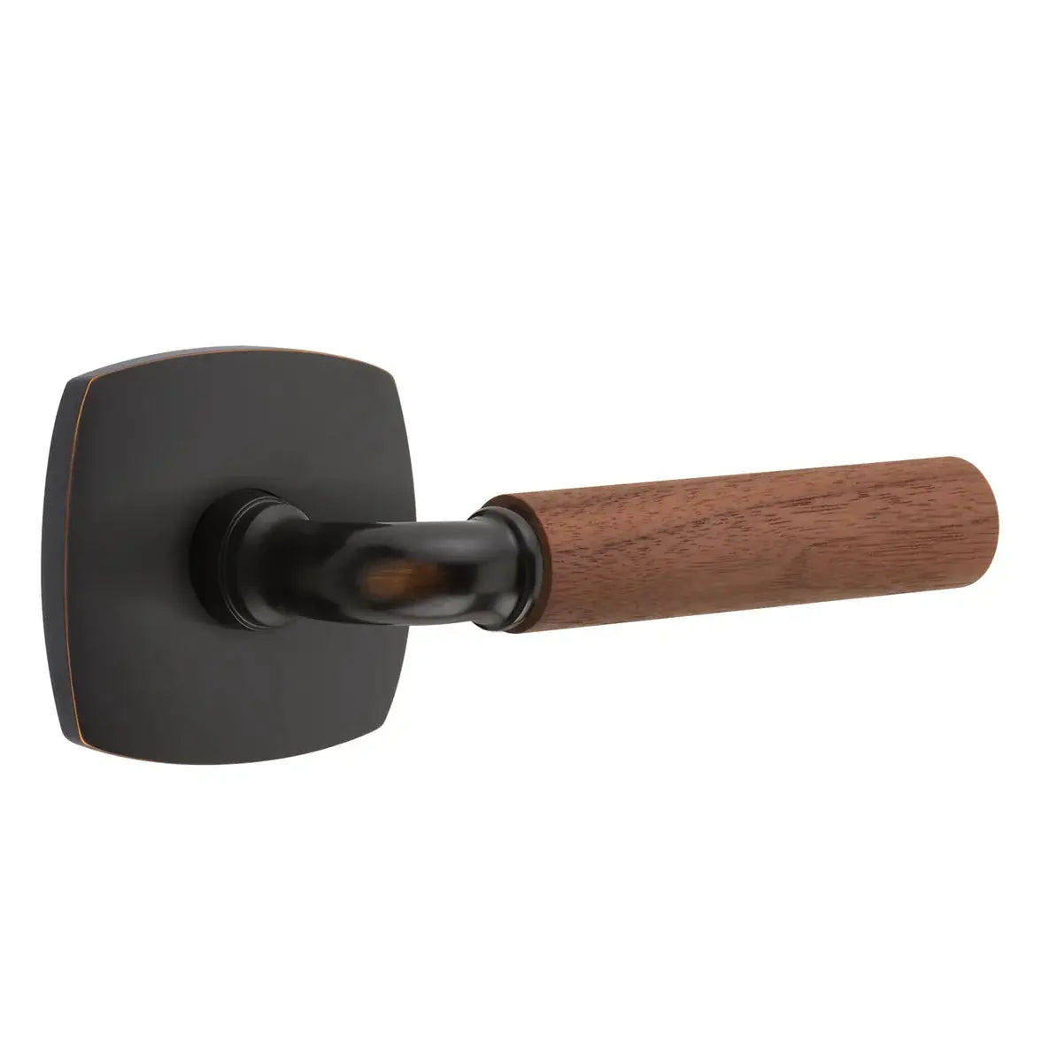 Emtek Walnut Lever with Urban Modern Rosette and R-Bar Stem by Emtek