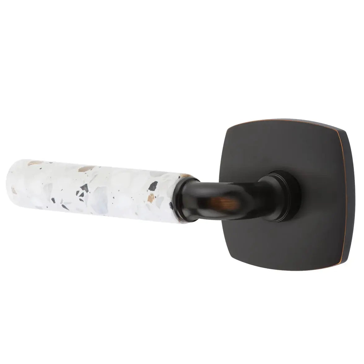 Emtek Light Terrazzo Lever with Urban Modern Rosette and R-Bar Stem by Emtek