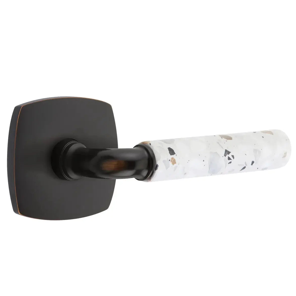 Emtek Light Terrazzo Lever with Urban Modern Rosette and R-Bar Stem by Emtek