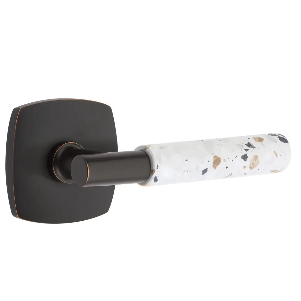 Emtek Light Terrazzo Lever with Urban Modern Rosette and T-Bar Stem by Emtek