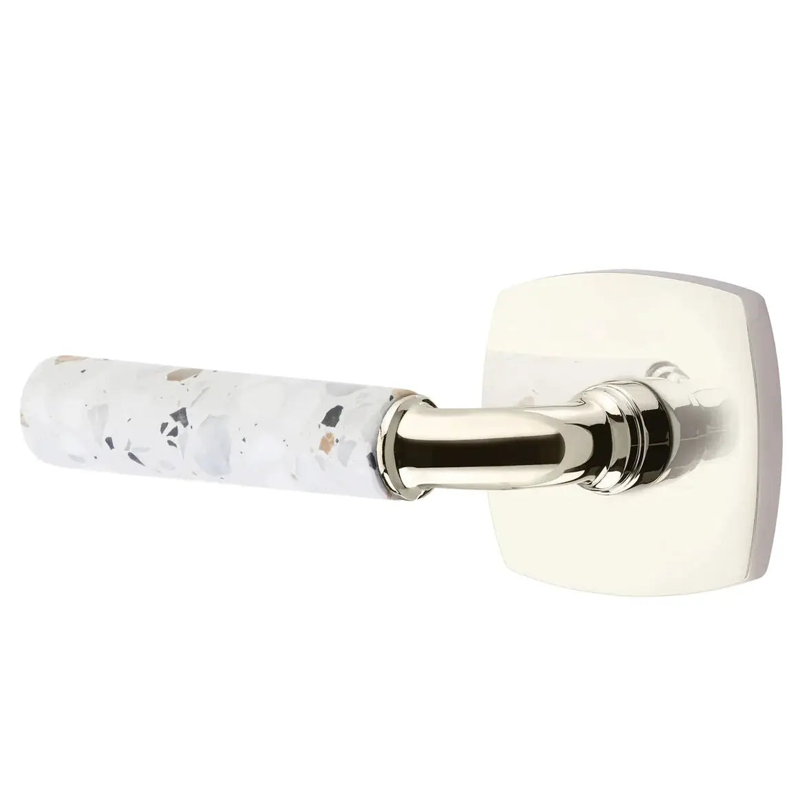 Emtek Light Terrazzo Lever with Urban Modern Rosette and R-Bar Stem by Emtek