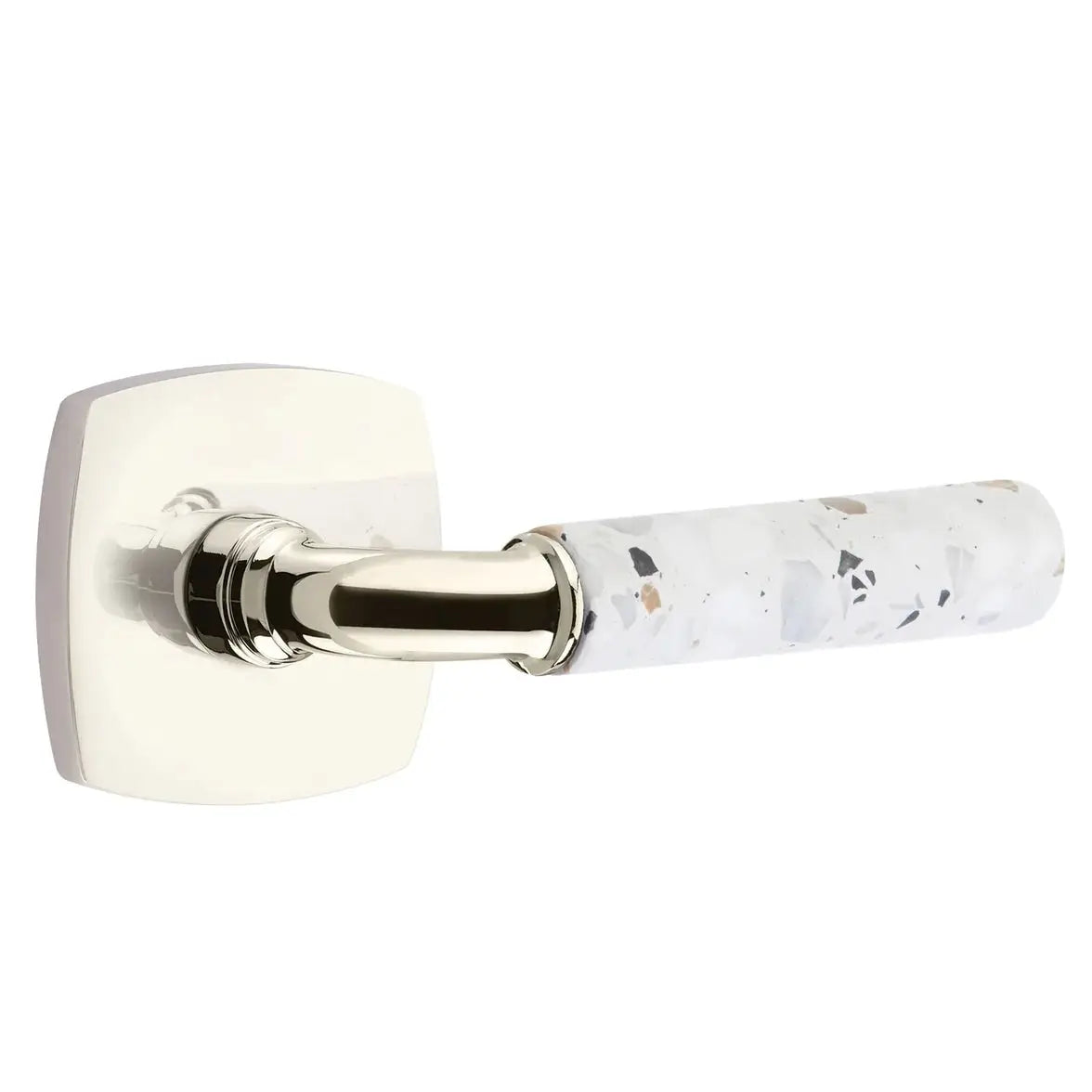 Emtek Light Terrazzo Lever with Urban Modern Rosette and R-Bar Stem by Emtek