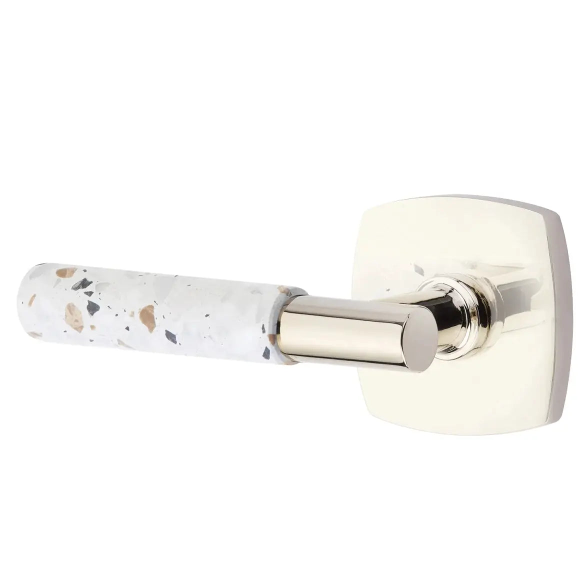 Emtek Light Terrazzo Lever with Urban Modern Rosette and T-Bar Stem by Emtek