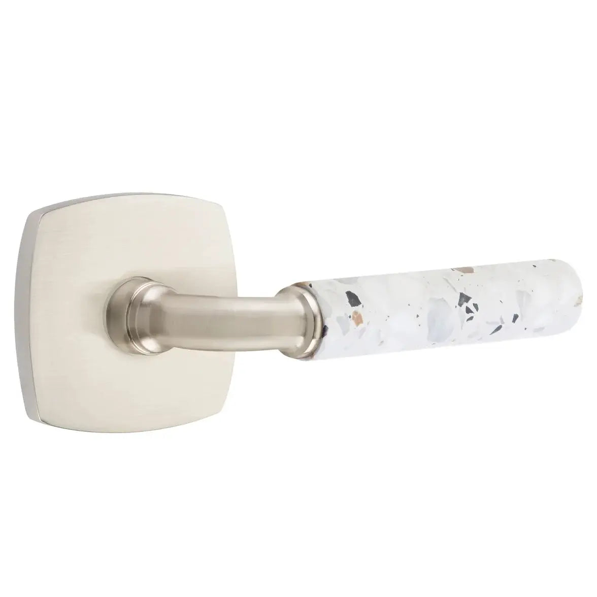 Emtek Light Terrazzo Lever with Urban Modern Rosette and R-Bar Stem by Emtek