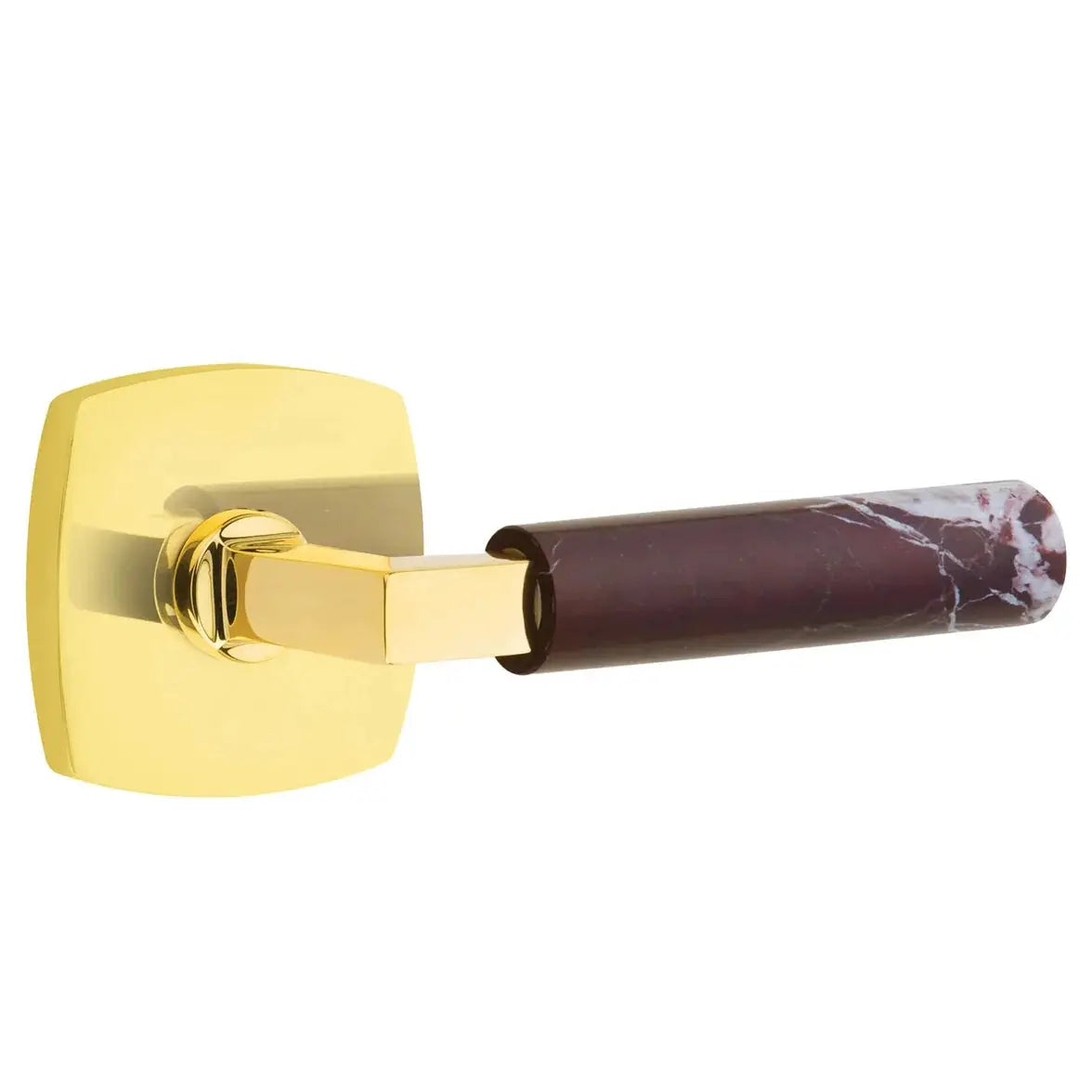 Emtek Rosso Levanto Marble Lever with Urban Modern Rosette and L-Square Stem by Emtek