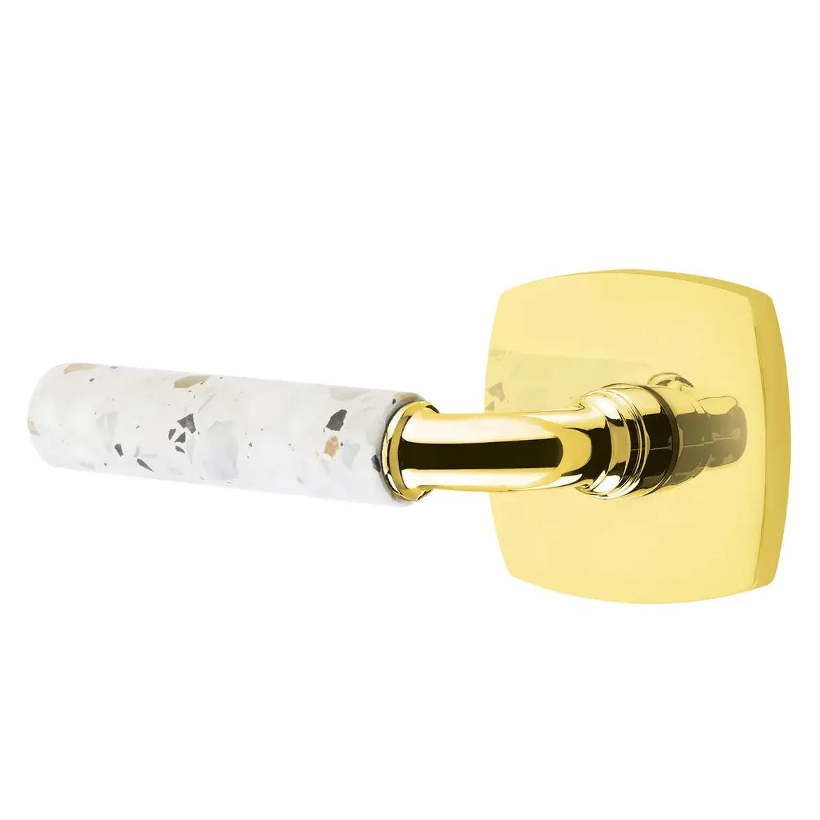 Emtek Light Terrazzo Lever with Urban Modern Rosette and R-Bar Stem by Emtek