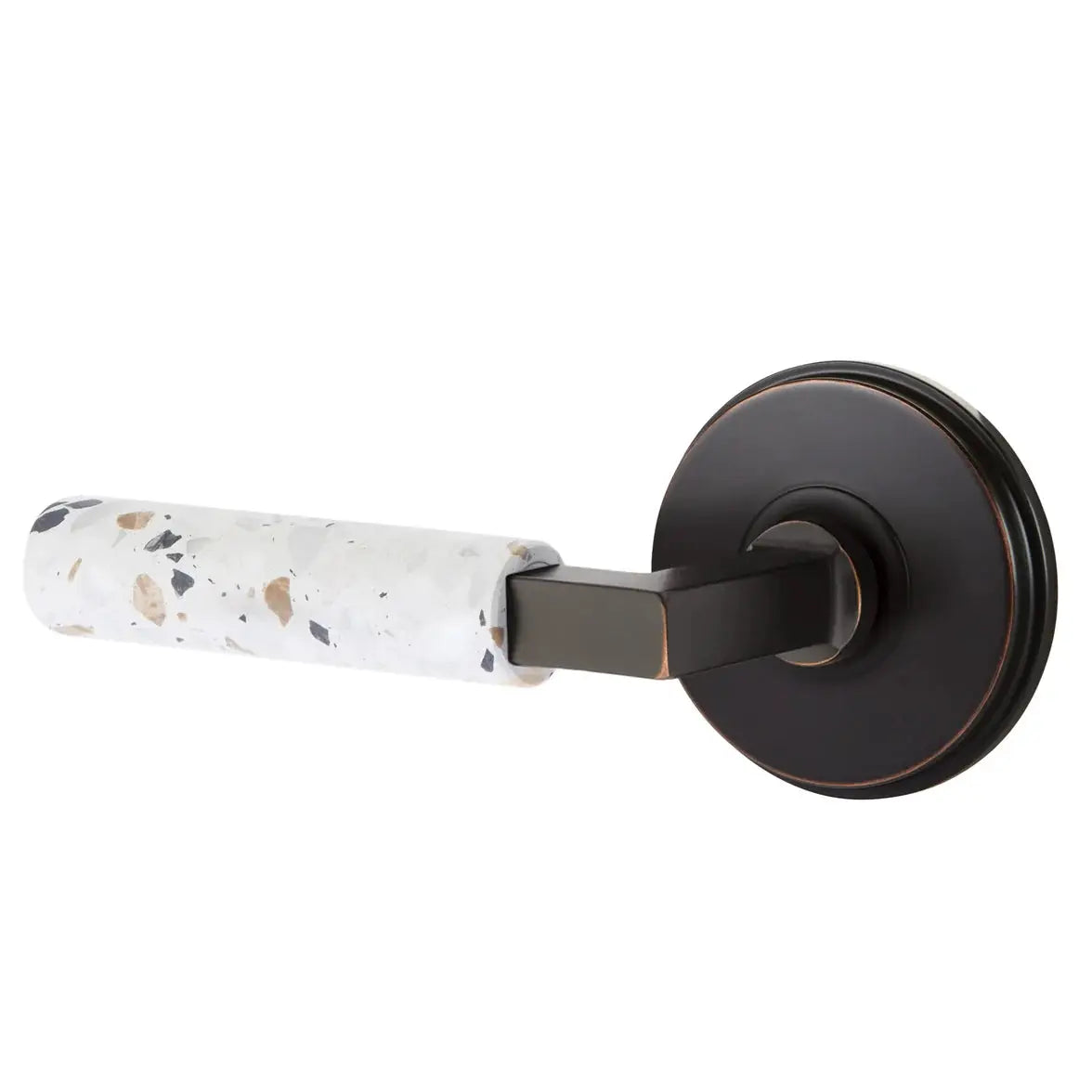 Emtek Light Terrazzo Lever with Watford Rosette and L-Square Stem by Emtek