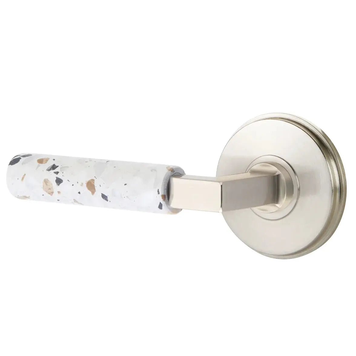 Emtek Light Terrazzo Lever with Watford Rosette and L-Square Stem by Emtek