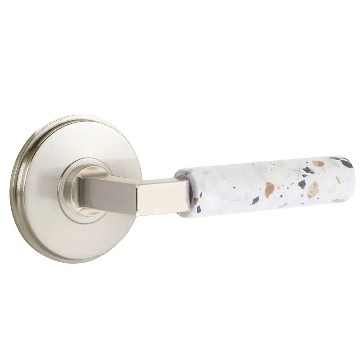 Emtek Light Terrazzo Lever with Watford Rosette and L-Square Stem by Emtek
