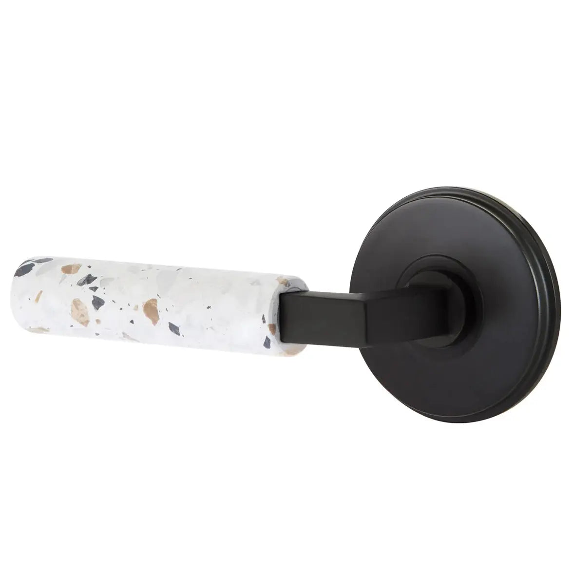 Emtek Light Terrazzo Lever with Watford Rosette and L-Square Stem by Emtek