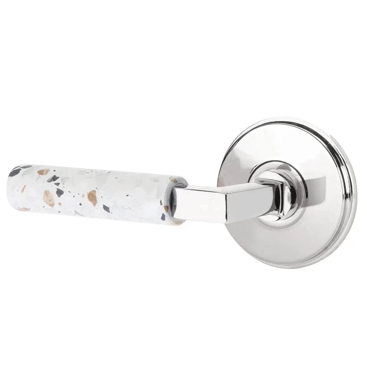 Emtek Light Terrazzo Lever with Watford Rosette and L-Square Stem by Emtek